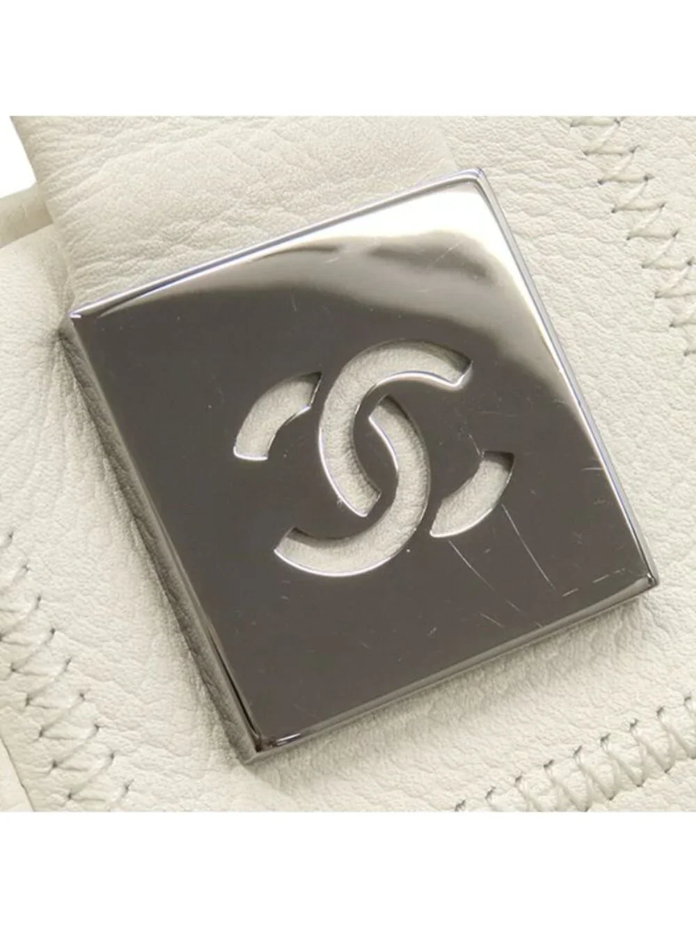 Chanel Handle Choco Bar Mini Boston Caviar Leather White Gunmetal Plaid Handbag